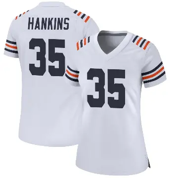 ＃35 Women's Deion Hankins White Game Chicago Bears Alternate Classic Jersey
